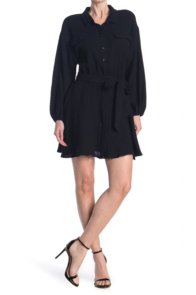 Shop A.calin Solid Cotton Gauze Shirt Dress In Black