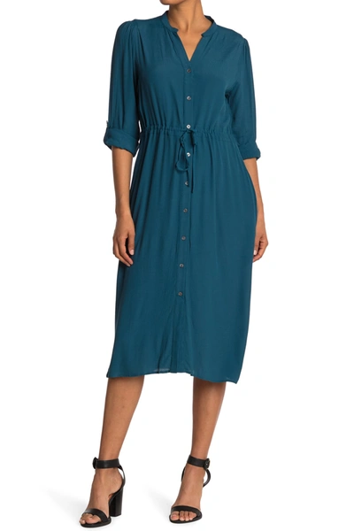 Shop Adelyn Rae Viscose Midi Shirtdress In Teal