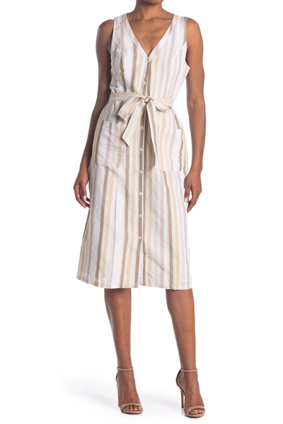 Shop Adelyn Rae Linen Cotton Blend Button Front Dress In Lilac/tan