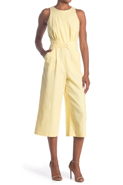 Shop Adelyn Rae Linen Cotton Blend Twist Front Jumpsuit In Lemonade