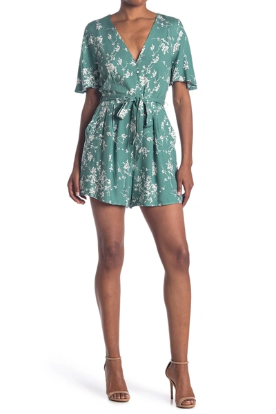 Shop Adelyn Rae Crepe Floral Print Romper In Sage