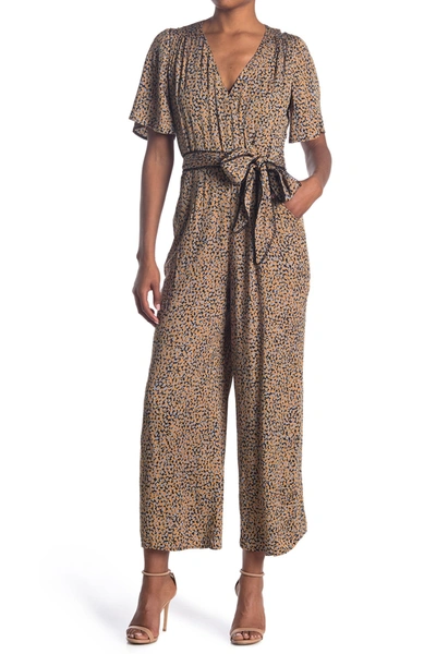 Shop Adelyn Rae Sateen Printed Jumpsuit In Tumeric Yellow