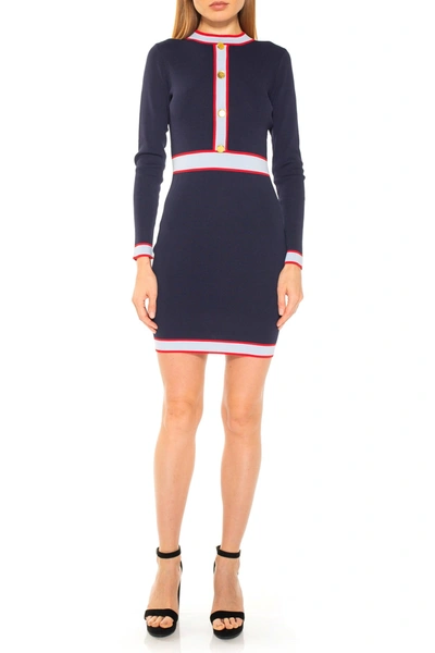 Shop Alexia Admor Betty Long Sleeve Colorblock Knit Dress In Navy