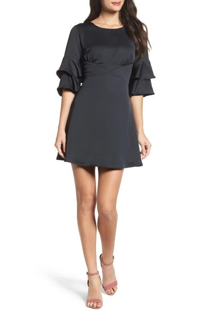 Shop 19 Cooper Ruffle Sleeve Satin Dress In Black