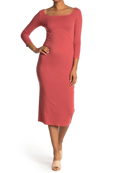 Shop Stateside Rib Square Neck Midi Dress In Rowan Berry