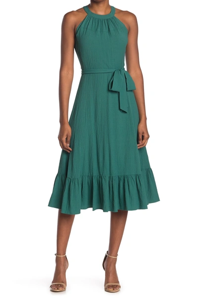 Shop Calvin Klein Gauze Halter Midi Dress In Sequoia