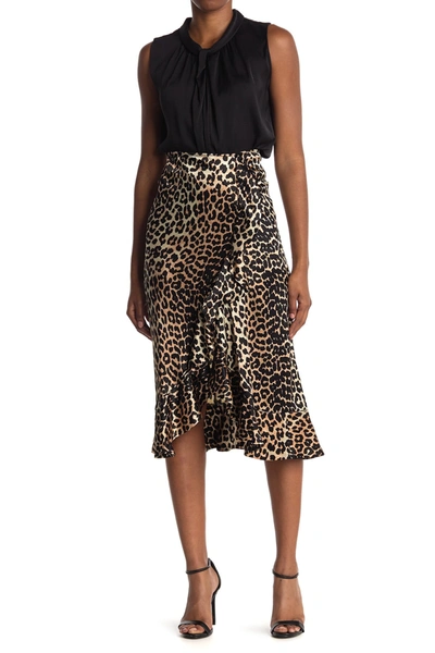 Shop Ganni Heavy Leopard Satin Skirt