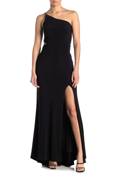 Shop Jump Apparel One-shoulder Side Cutout Gown In Black