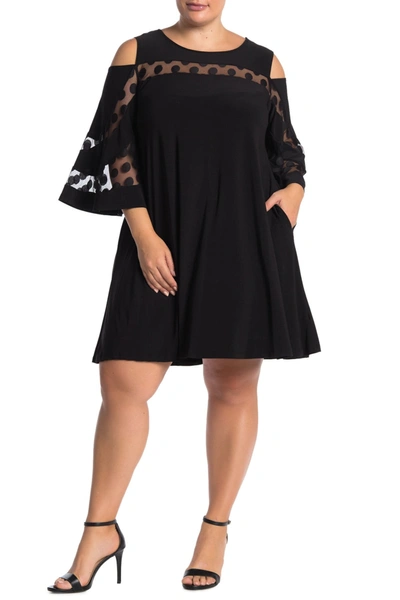 Shop Nina Leonard Jewel Neck Cold Shoulder Three-quarter Sleeve Dress In Black