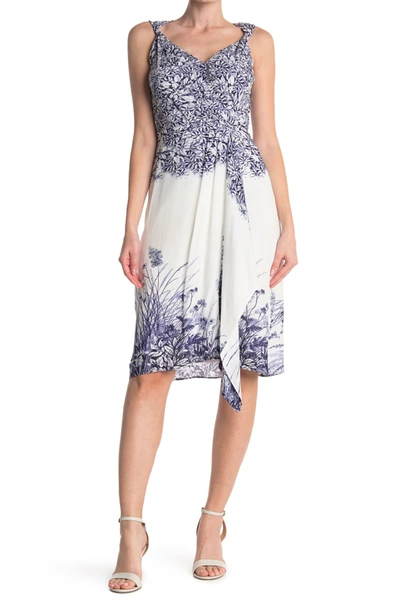 Shop Elie Tahari Harlow Printed Draped Dress In Pearl Indi