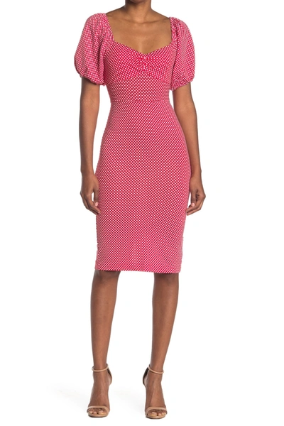 Shop Betsey Johnson Short Puff Sleeve Polka Dot Print Midi Dress In Red