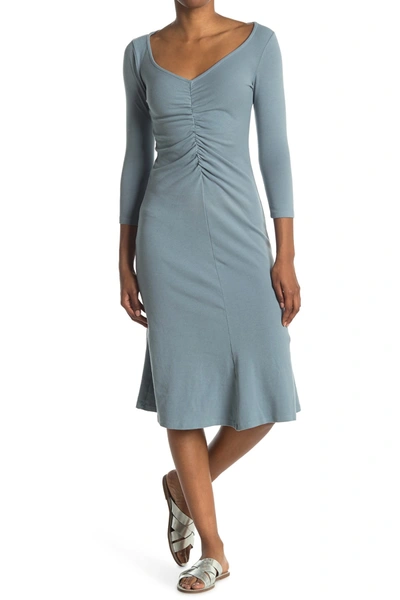 Shop Stateside Rib Ruched Flare Dress In Wedgewood