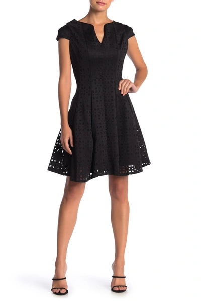 Shop Julia Jordan Lasercut Cap Sleeve Dress In Blk/blk