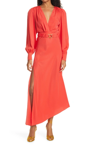 Shop Ronny Kobo Estelle Long Sleeve Silk Blend Jacquard Dress In Flame