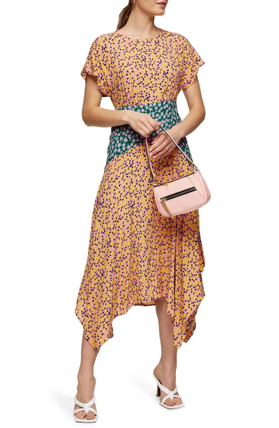 Shop Topshop Floral Print Short Sleeve Midi Dress In Orange Multi