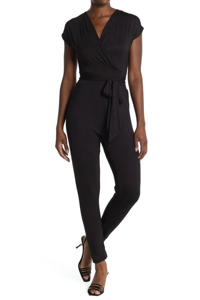 Shop Velvet Torch Belted Cap Sleeve Wrap Jumpsuit In Black