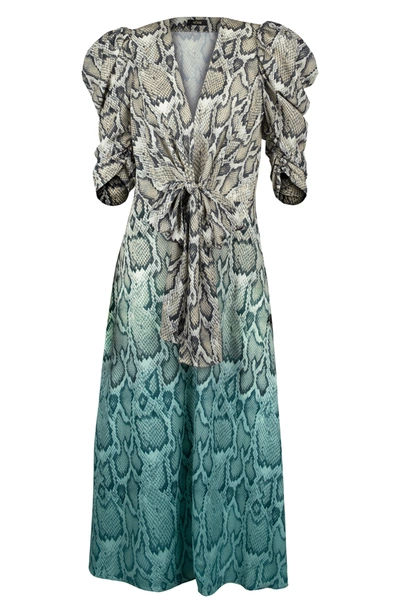 Shop Afrm Ellis Snake Print Dip Dye Midi Dress In Teal Ombre Tie Dye