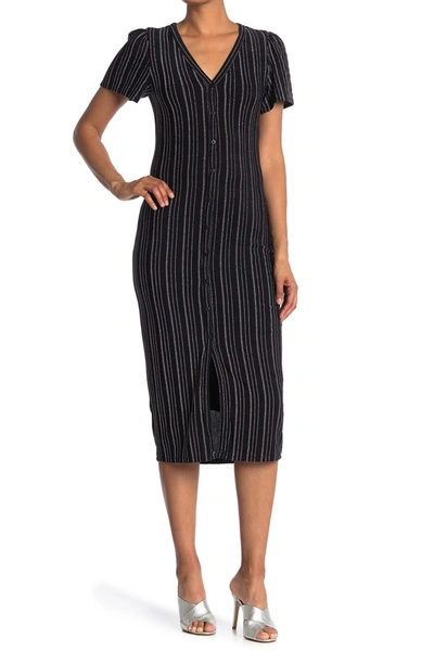 Shop 19 Cooper Stripe Front Button Midi Dress In Black Silver