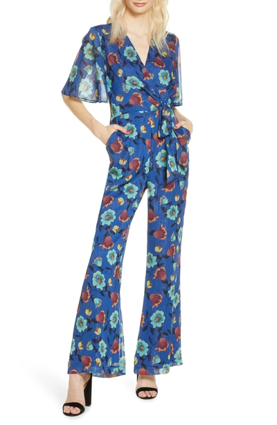 Shop Harlyn Floral Printed Jumpsuit In Blue Multi