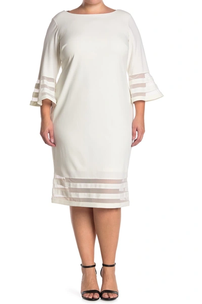 Shop Calvin Klein Illusion Stripe Bell Sleeve Sheath Dress In Cream