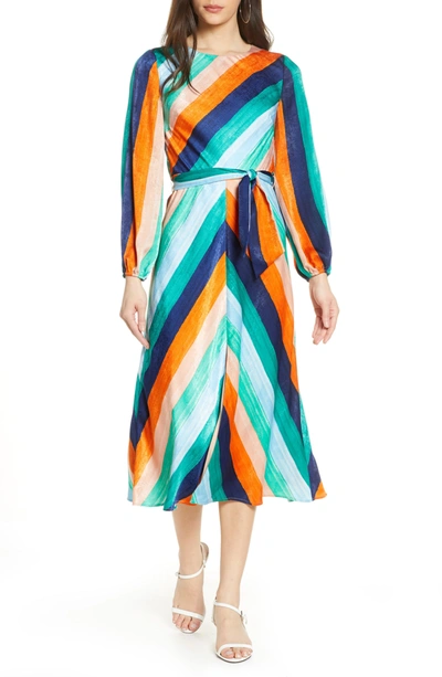 Shop Ali & Jay Sunset Skies Long Sleeve Stripe Satin Midi Dress