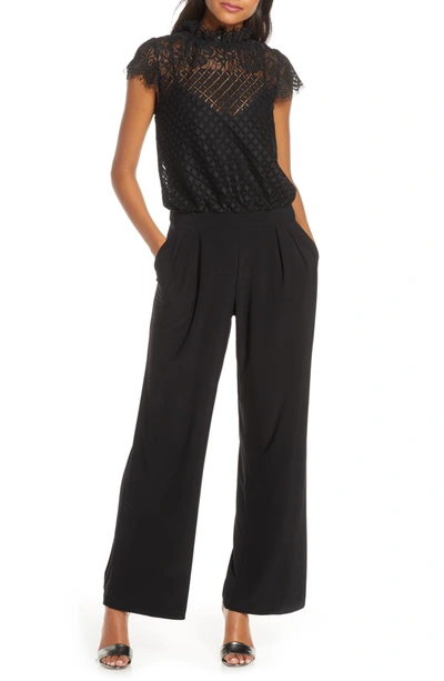 Julia Jordan Lace Blouson Jumpsuit In Black