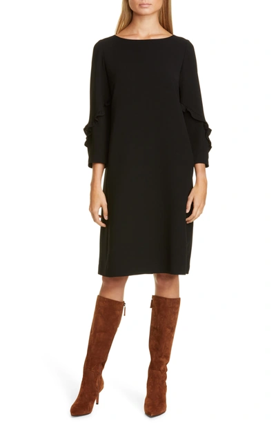 Shop Lafayette 148 Abigail Ruffled 3/4 Sleeve Shift Dress In Black