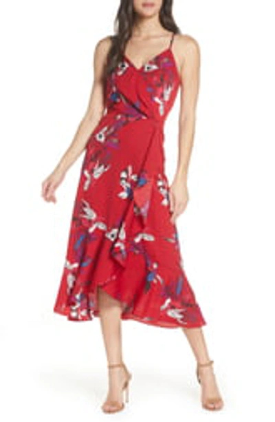 Shop Chelsea28 Faux Wrap Floral Midi Dress In Red Floral