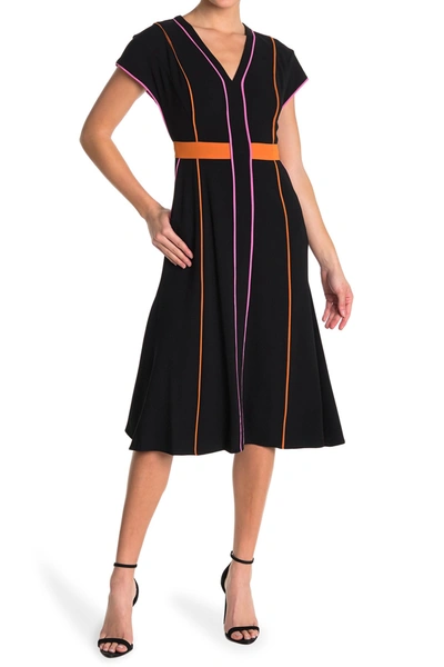 Shop Diane Von Furstenberg Davina Striped Cap Sleeve Midi Dress In Black Mult