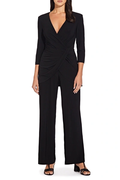 Shop Adrianna Papell Gathered Detail Wide Leg Jumpsuit In Black