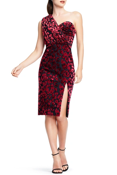 Shop Aidan Mattox Leopard Draped Cocktail Dress In Red