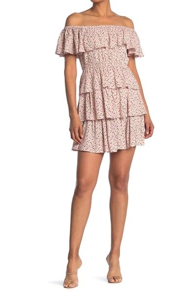 Shop Spirit Of Grace Printed Tiered Mini Dress In Blush Flor
