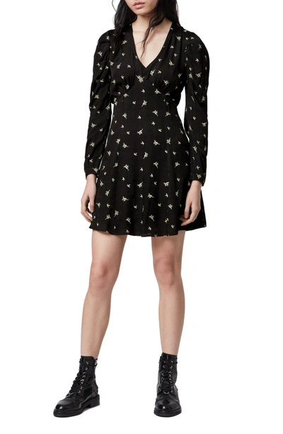 Shop Allsaints Rosi Embroidered Floral Long Sleeve Minidress In Black