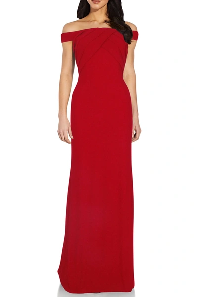 Shop Adrianna Papell Off-the-shoulder Gown In Cardinal