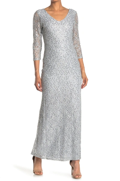 Shop Marina Sequined Lace Gown In Silver