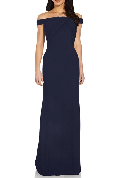 Shop Adrianna Papell Off-the-shoulder Gown In Midnight