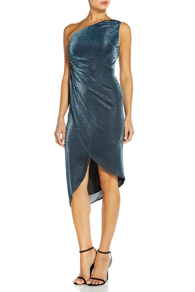 Shop Aidan Mattox Draped Faux Wrap Dress In Teal