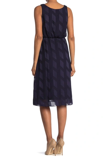 Shop Adrianna Papell Geometric Jacquard Sleeveless Dress In Navy
