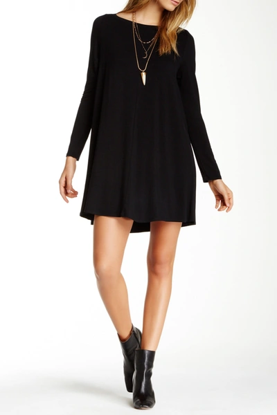 Shop Go Couture Long Sleeve Boat Neck High/low Dress In Black