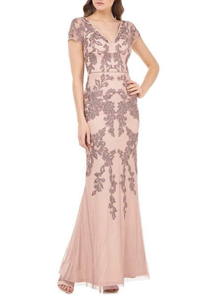 Shop Js Collections Beaded Mermaid Gown In Blush