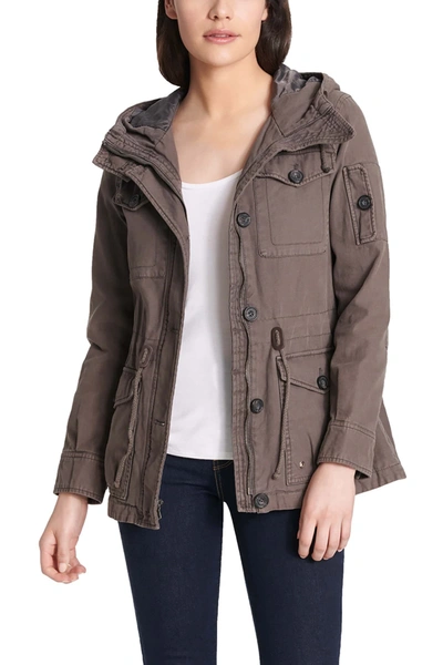 Shop Levi's Hooded Military Jacket In Grey