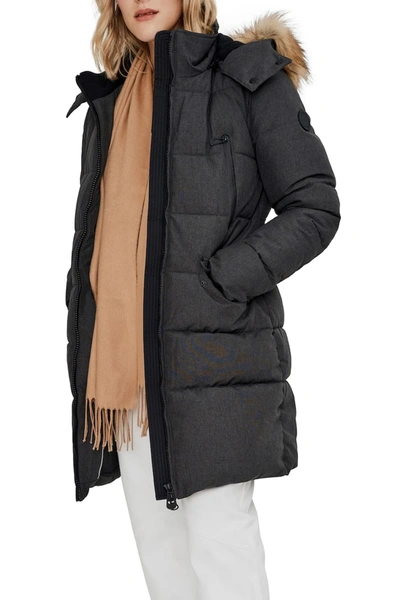 Shop Noize Addie Quilted Faux Fur Trim Hooded Parka In Black