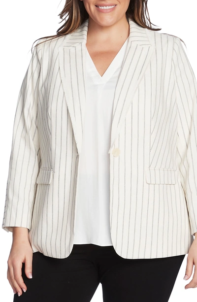 Shop Vince Camuto Stripe Cotton Blazer In Pearl Ivory