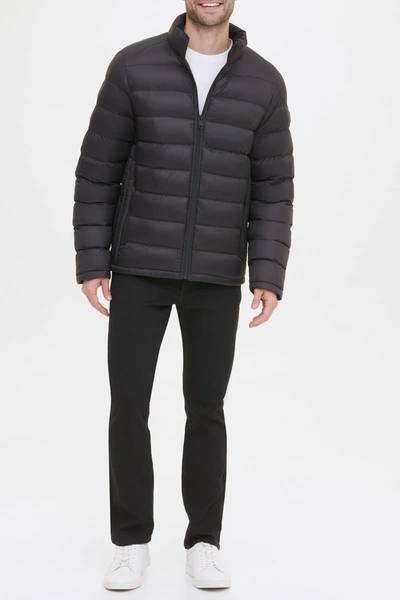 Shop Kenneth Cole Horizontal Midweight Quilted Puffer Jacket In Black