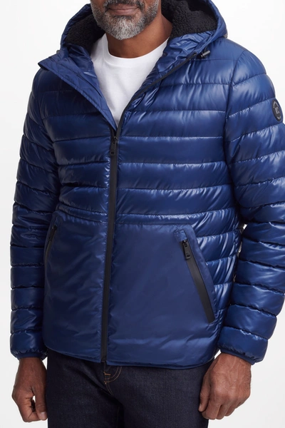 Kenneth Cole Hooded Midweight Quilted Zip Jacket In Navy | ModeSens