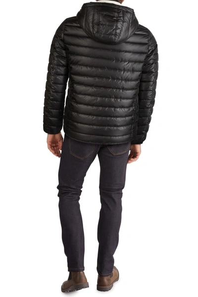 Shop Kenneth Cole Hooded Midweight Quilted Zip Jacket In Black