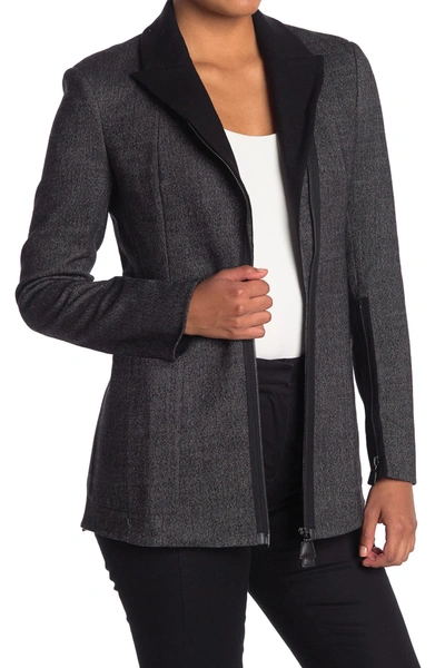 Shop Akris Tweed Asymmetrical Blazer In 989 Black