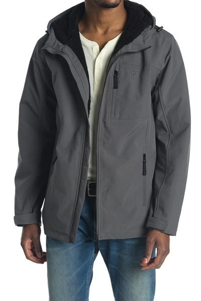 Shop Izod Faux Shearling Lined Hooded Jacket In Charcoal
