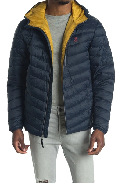 Shop Izod Quilted Puffer Hoodie Jacket In Navy