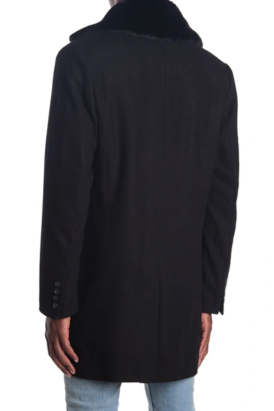 Shop Sean John Wool Blend Faux Fur Trim Coat In Black